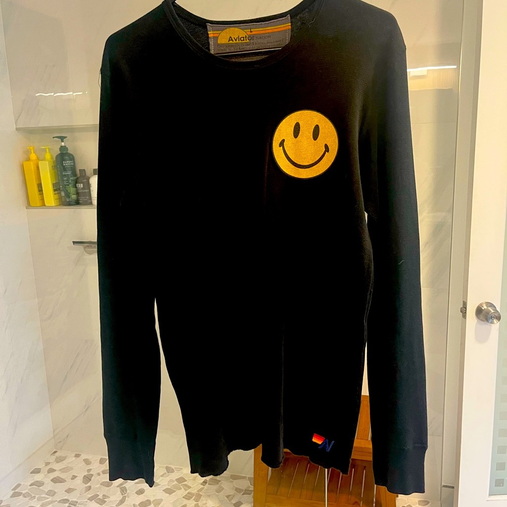 Aviator Nation Black Long Sleeve with Yellow Smiley